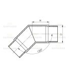Összekötő könyök körszelvény kapaszkodóhoz (135°) Anyag: Inox AISI 316, Felület kezelés: Szálcsiszolt, Kapaszkodó: D48,3x2, H: 35