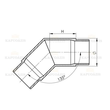 Összekötő könyök körszelvény kapaszkodóhoz (135°) Anyag: Inox AISI 316, Felület kezelés: Szálcsiszolt, Kapaszkodó: D48,3x2, H: 35